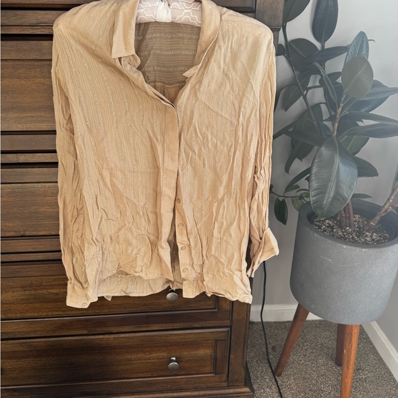 Express Tops - Express Beige Button-Down Shirt